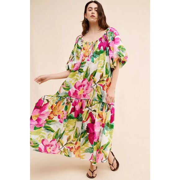 FARM Rio Dress Womens Small Floral Print Painted Flowers Off The Shoulder Maxi - Picture 1 of 10